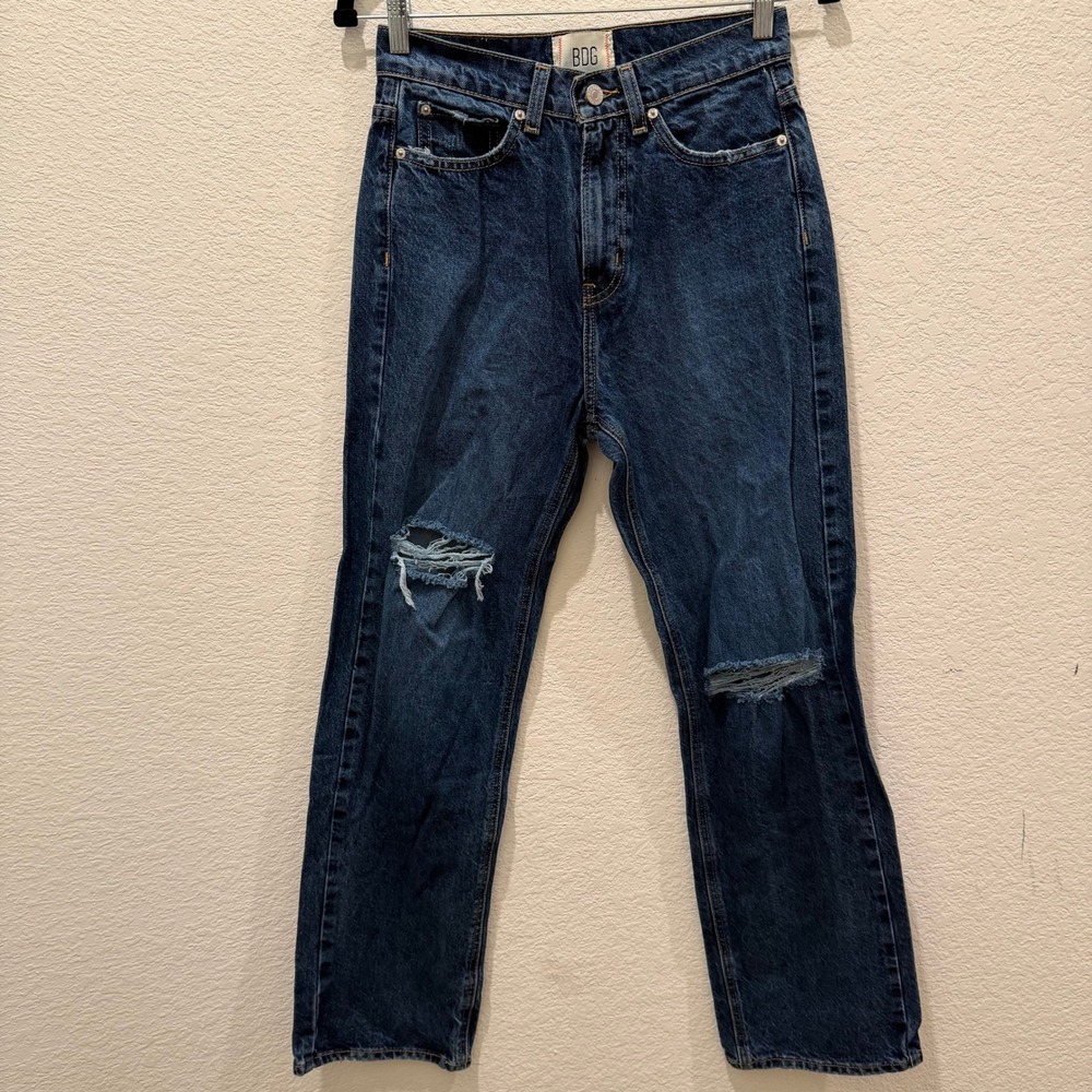 BDG Urban Outfitters Cowboy Jean Dark Wash Distressed High Rise Straight Leg 26